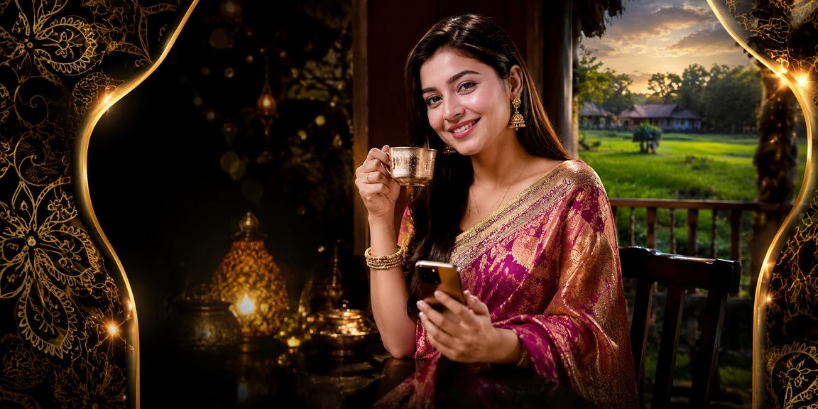 গাজীপুরে শাড়ি পরিহিত নারী মোবাইলে ক্যাসিনো অ্যাপ ব্যবহার করছেন